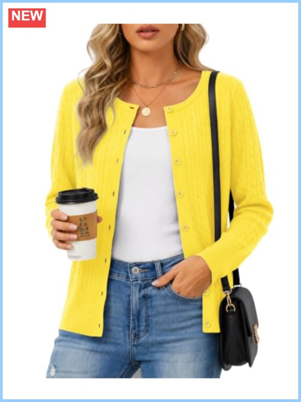 Cable Knit Cardigan Button Down Lightweight Long Sleeve Cropped